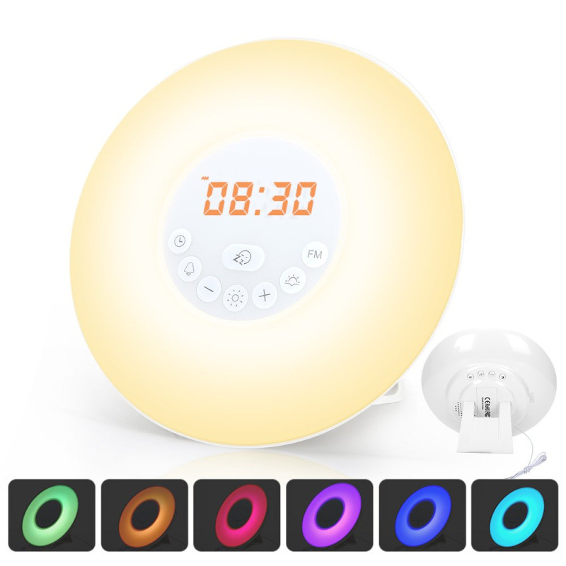 Creative sunrise wake-up light alarm clock sunset hypnotic music light colorful lights home led night light with FM