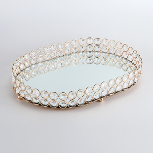 Hot -selling electroplating iron pallet desktop ornament oval -shaped fruit plate storage box cake disk cake disk wedding props