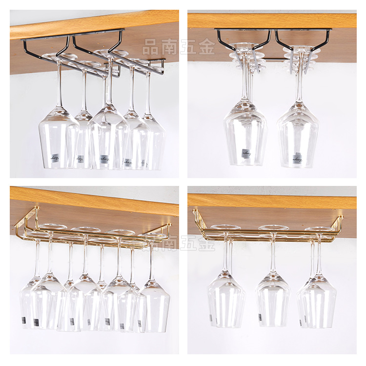 Estante de copa de vino dorado 304 al revés Galvanoplastia negro estante de copa de vino de acero inoxidable portavasos colgante