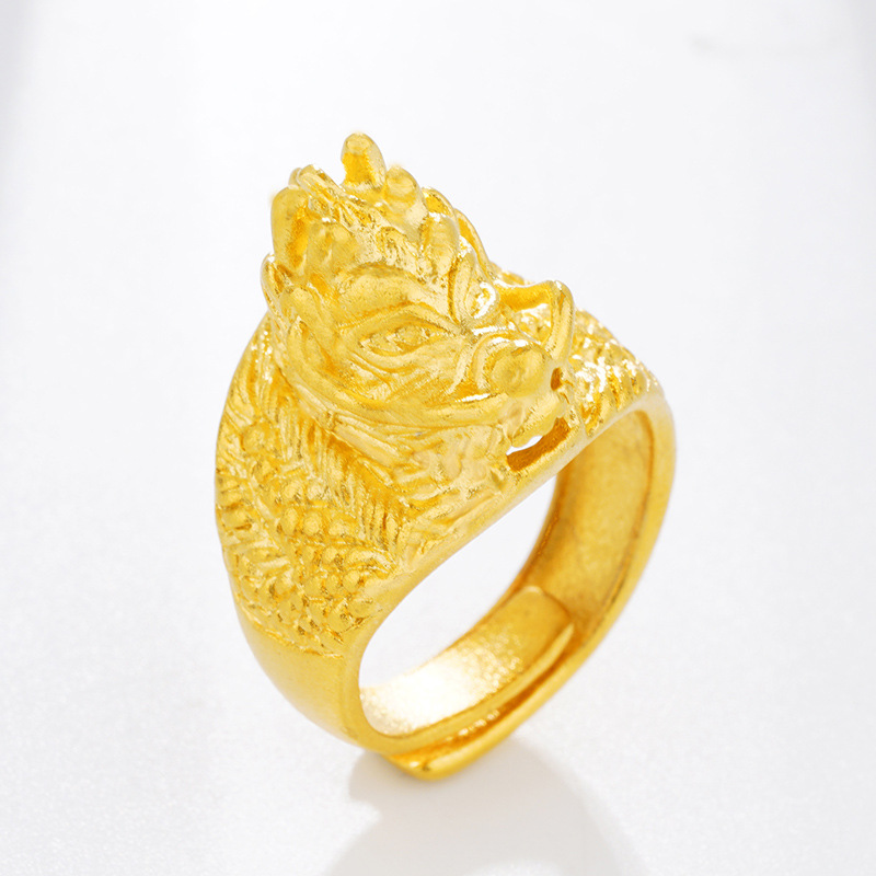 El oro de Vietnam dominante de los hombres de moda anillo de dragón abierto chapado en cobre puro 999 accesorios de oro puesto de suministro al por mayor