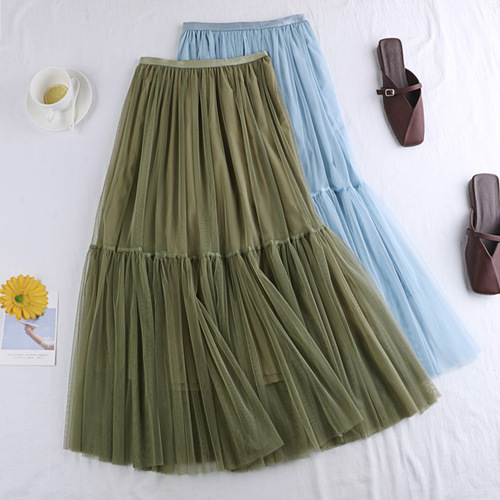 Mesh skirt 2022 autumn and winter new style versatile solid color bottoming skirt small fresh mid-length skirt fairy gauze skirt