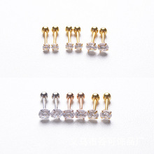 S925纯银螺纹圆球球睡觉不摘简约四爪锆石耳钉耳骨钉耳蜗耳饰