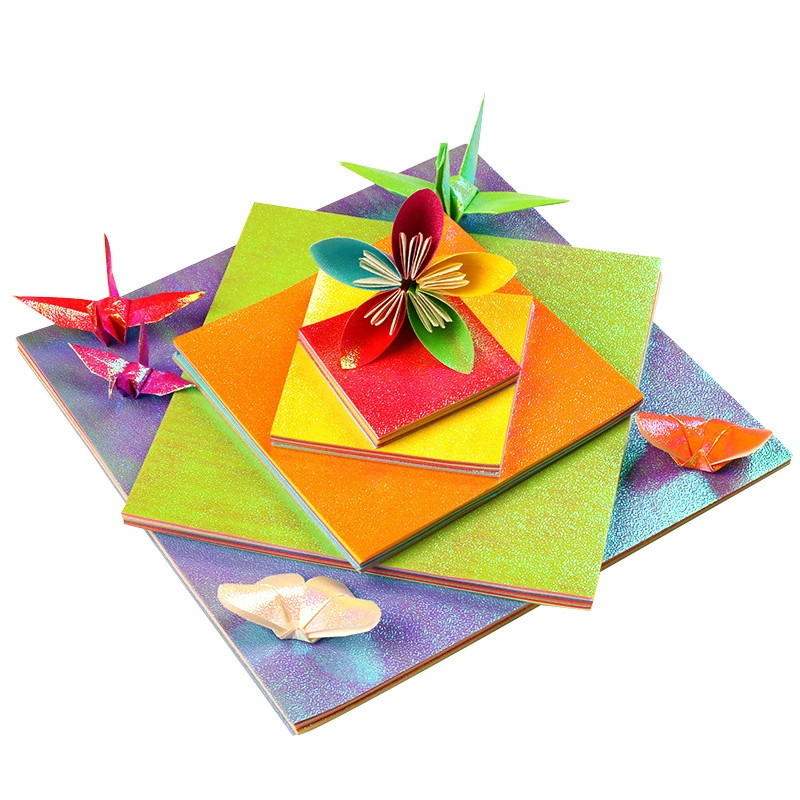 Квадратная смешанная Origami бумага, лазерная и жемчужная, assorted 5 цветов, несколько квадратных размеров