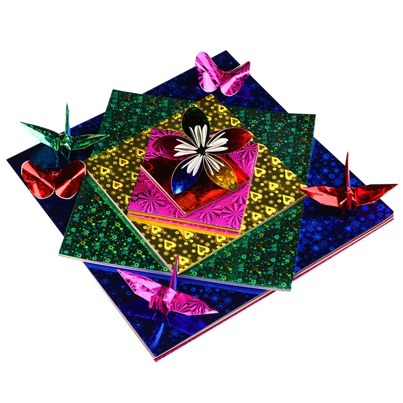 Квадратная смешанная Origami бумага, лазерная и жемчужная, assorted 5 цветов, несколько квадратных размеров