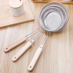 Creative Multi-functional Wood Handle Stainless Steel Ladle Household Kitchen Noodle Scoop Dumpling Strainer Direct Manufacturer Sale