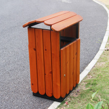 单筒木制垃圾桶户外环卫景区钢木果皮箱公园高档塑木垃圾箱果壳箱
