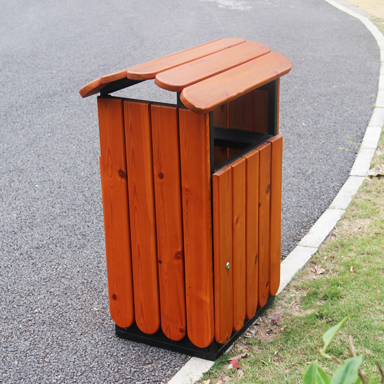 单筒木制垃圾桶户外环卫景区钢木果皮箱公园高档塑木垃圾箱果壳箱