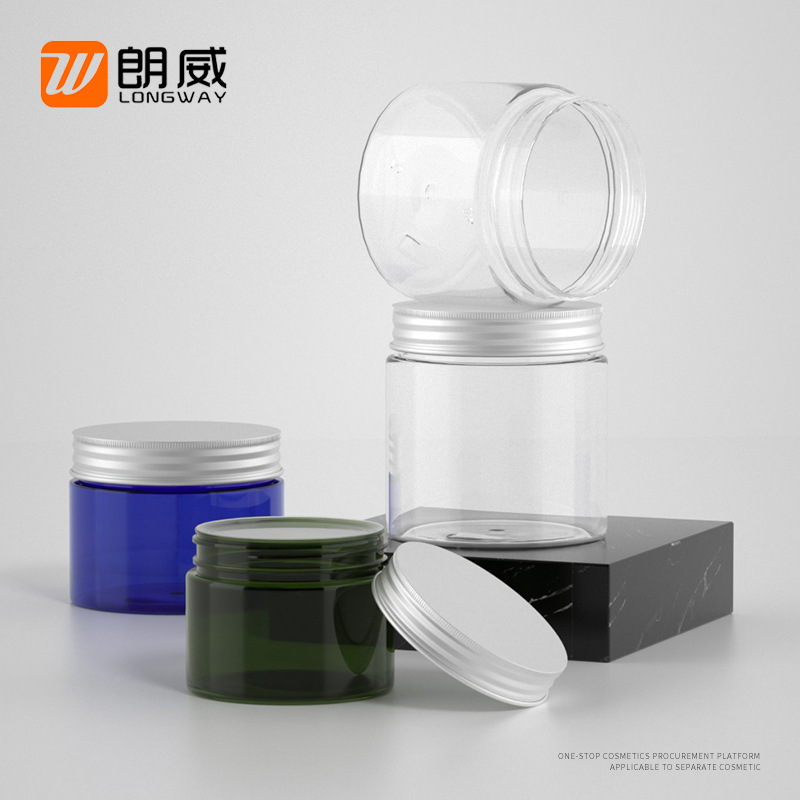 250g cubierta de aluminio transparente PET tarro de crema botella de embalaje botella de plástico en stock langwei venta directa de la fábrica de envases