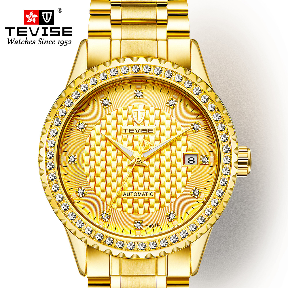 Swiss Tevise Business Casual Gold Diamond Watch Fully Automatic Mechanical Men's Watch