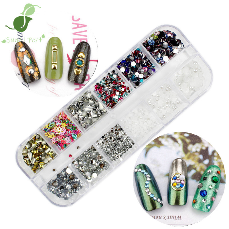 Nail jewelry transparent rhinestone gold and silver rivet hollow sequins 2/3/4mm color flat diamond semicircle White Pearl