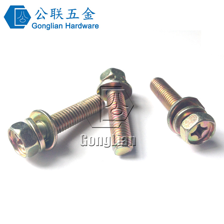 M8*16彩锌外六角凹脑十字三组合螺丝  M5M6M8三组合螺丝