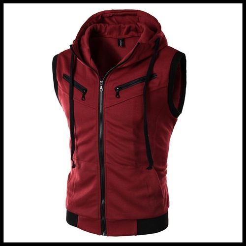 Wish Summer Men's Hooded Sleeveless Vest Solid Color Casual Slim Fit Vest WZ10A