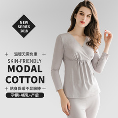 Pregnant Women's Set of Autumn and Winter Clothing Postpartum Breastfeeding Sleepwear Feeding Warm Innerwear 100% Cotton Sweater Postpartum Wear Pregnancy Period