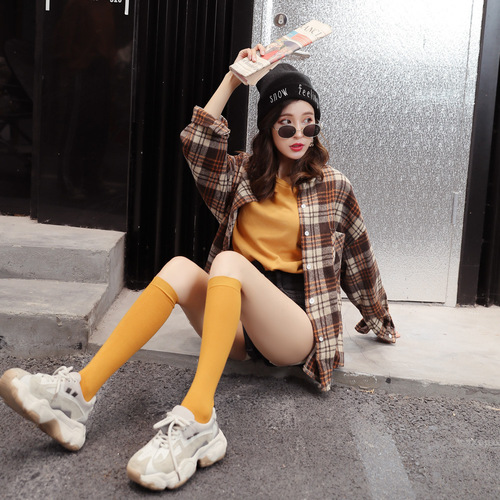 Women's cotton long leg socks knee-high socks pile socks cotton mid-calf socks long women's socks solid color high socks women's socks