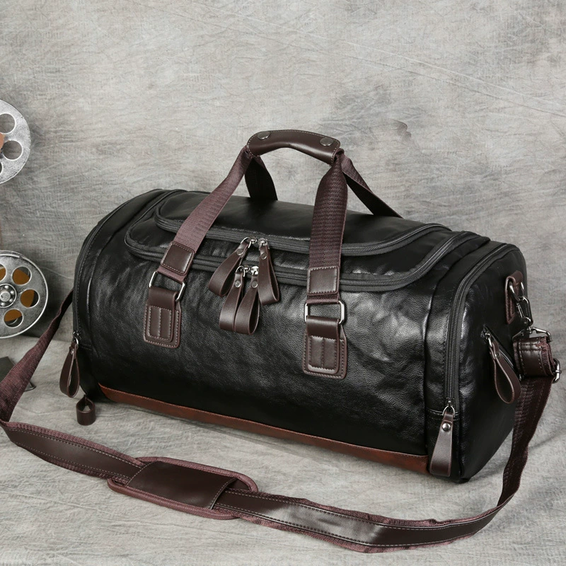 Men's polyurethane capacious travel bag, backpack, luggage one-shoulder bag, genuine leather, Korean style