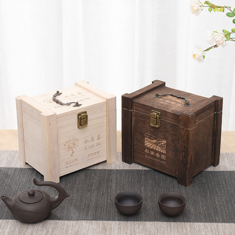 茶叶包装礼品盒 复古木质茶砖包装盒子 大容量烫印工艺翻盖木箱