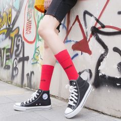 Korean fluorescent color letter stacker socks for girls, long socks, INSPop street style summer thin candy color mid-calf socks