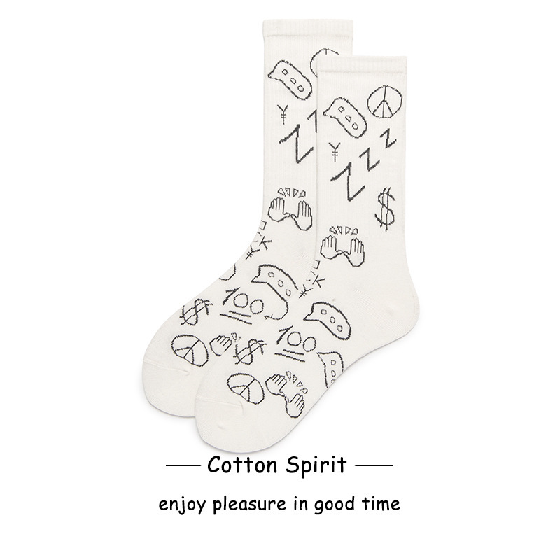 ins Cotton Mid-Length Stacked Socks for Children Street Graffiti Retro Threaded Long Stacked Socks for Women