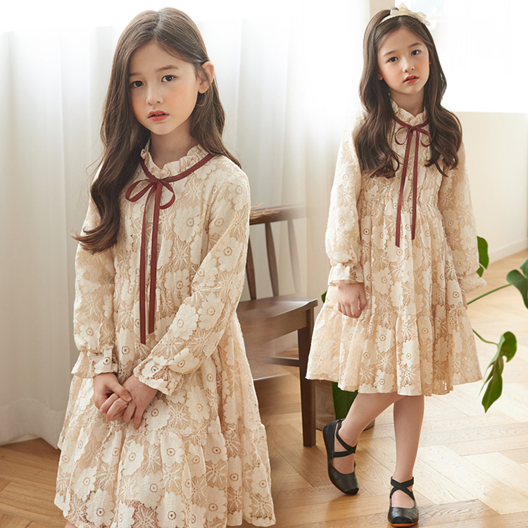 Girls' Spring dress New Style Girls Korean Style High-end Lace Princess Dress Cross-border Hair