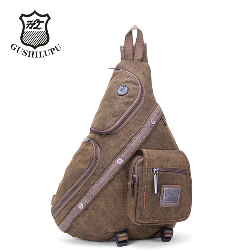 古仕路普双色洗水帆布胸包多功能男士斜跨包户外休闲骑行包工厂