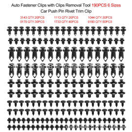 190pcs 6种尺寸汽车紧固件ABS铆钉推杆夹挡泥板保险杠塑料卡扣
