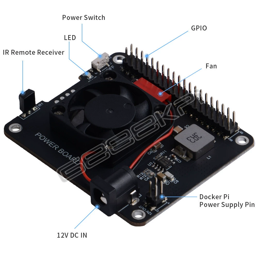 Подходит для платы питания Raspberry Pi 4/3B+ 5В 4А с вентилятором и инфракрасным пультом управления
