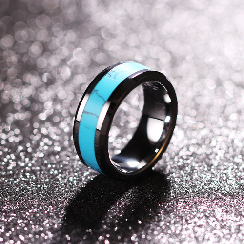 European and American cross-border hot selling 8MM stainless steel natural turquoise fashion ring versatile personalized ring manufacturer wholesale
