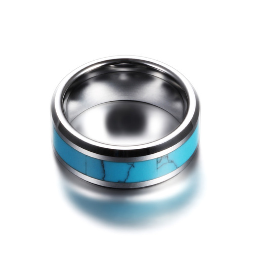 European and American cross-border hot selling 8MM stainless steel natural turquoise fashion ring versatile personalized ring manufacturer wholesale