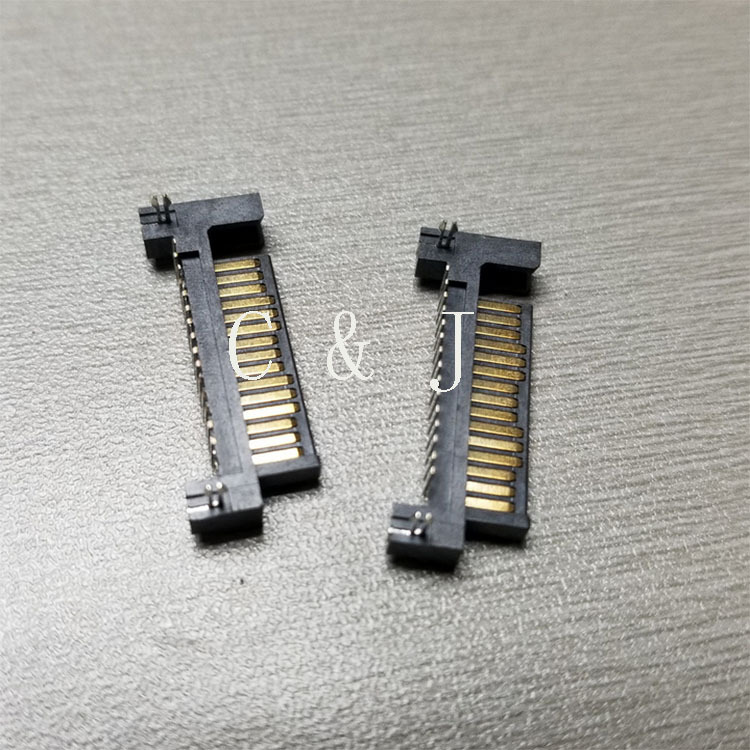 SATA 15P 90度母座 SATA DIP型弯针公座 硬盘接口插座接地