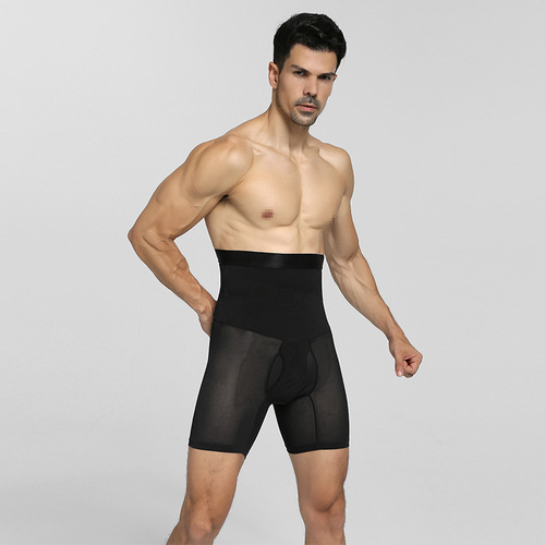 New men's breathable plastic belt anti-rolling high-waisted body-shaping pants three-quarter length tummy-controlling underwear NY133