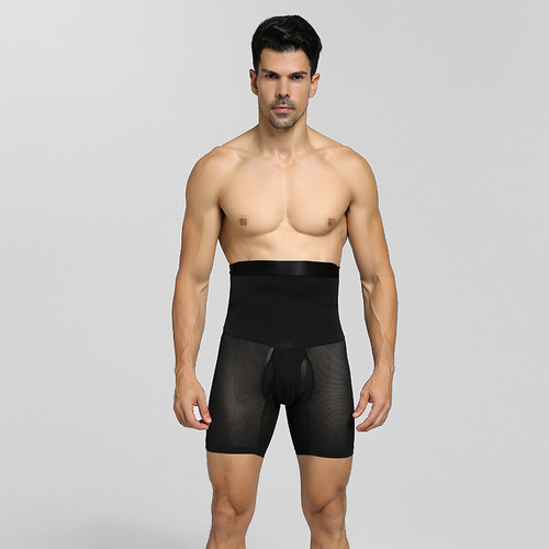 New men's breathable plastic belt anti-rolling high-waisted body-shaping pants three-quarter length tummy-controlling underwear NY133