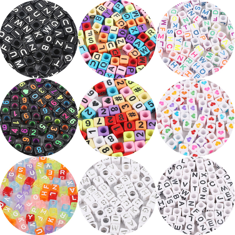 Acrylic numbers English letters beads DIY children beaded jewelry accessories loose beads square beads 100 a pack