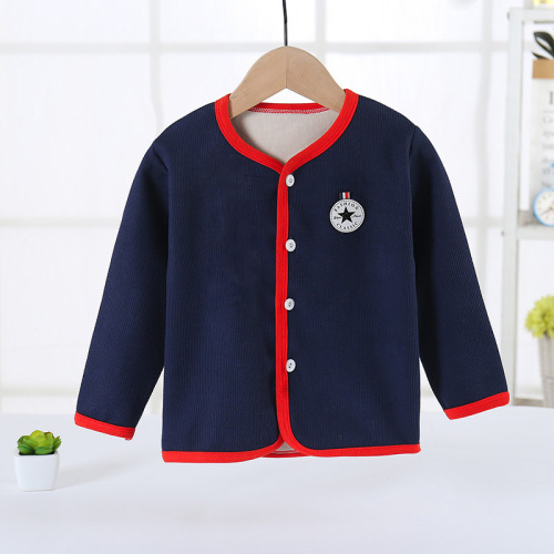 Children's Fleece Warm Crew Neck Long Sleeve Autumn/Winter Top Single Piece Single Button Men and Women Baby Innerwear One Piece Dropshipping
