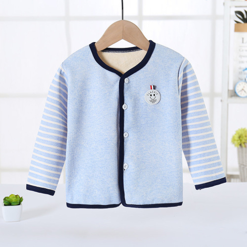 Children's Fleece Warm Crew Neck Long Sleeve Autumn/Winter Top Single Piece Single Button Men and Women Baby Innerwear One Piece Dropshipping