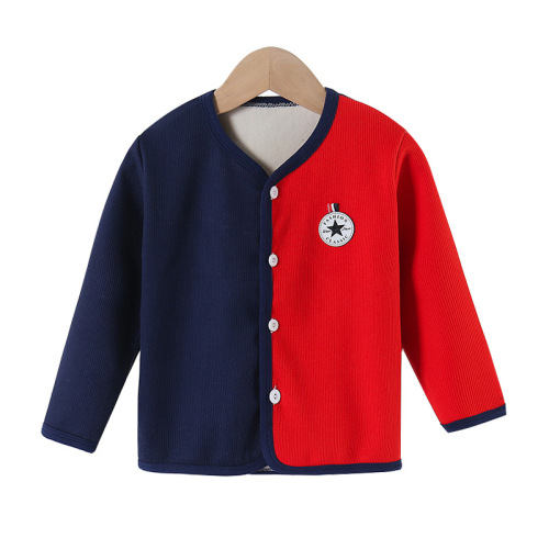 Children's Fleece Warm Crew Neck Long Sleeve Autumn/Winter Top Single Piece Single Button Men and Women Baby Innerwear One Piece Dropshipping