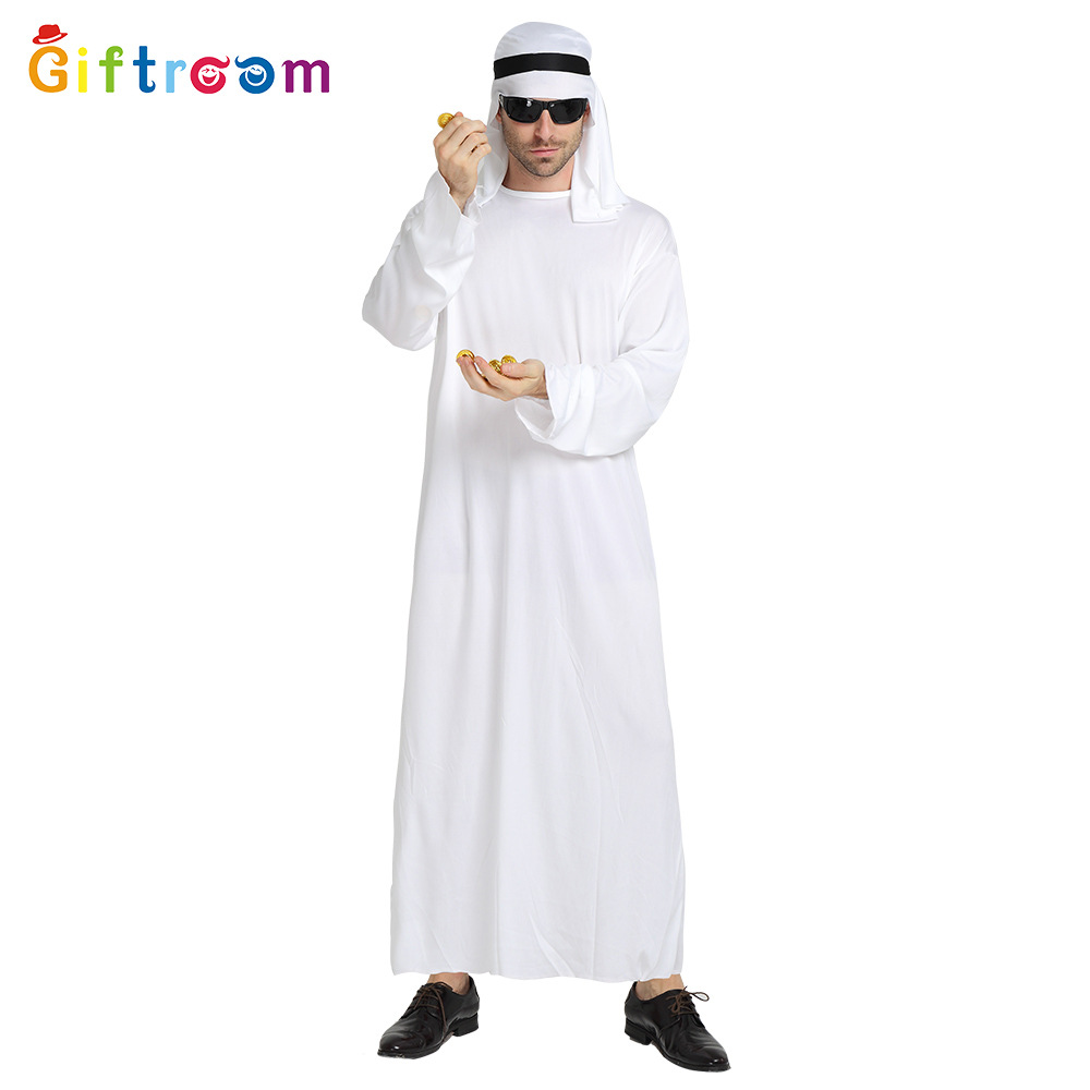 万圣节嘉年华cosplay阿拉伯酋长王子化装舞会男纯白中东迪拜衣服