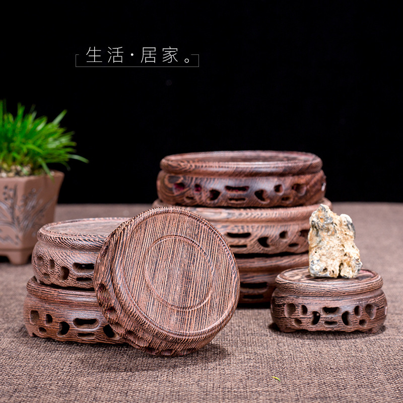 Vase Base Rack Solid Wooden Buddha Statue Fish Tank Quirky Stone Head Flower Pot Chicken Wing Wood Redwood Ornaments Base Tray Round