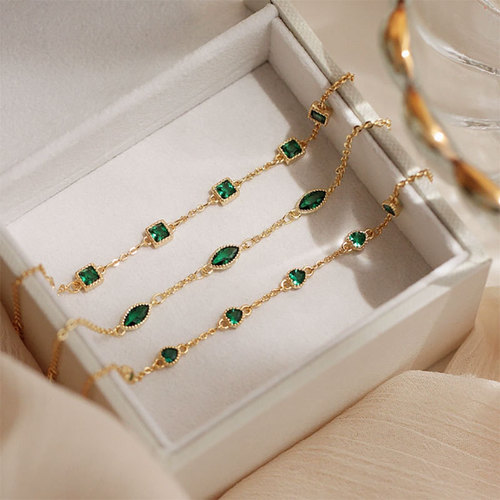 Ganjia S925 sterling silver 14K gold inlaid zirconium diamond emerald zircon bracelet light luxury temperament simple and elegant jewelry