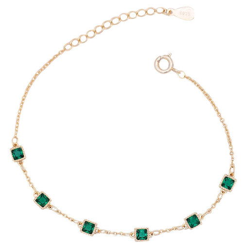 Ganjia S925 sterling silver 14K gold inlaid zirconium diamond emerald zircon bracelet light luxury temperament simple and elegant jewelry