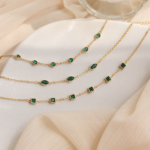 Ganjia S925 sterling silver 14K gold inlaid zirconium diamond emerald zircon bracelet light luxury temperament simple and elegant jewelry