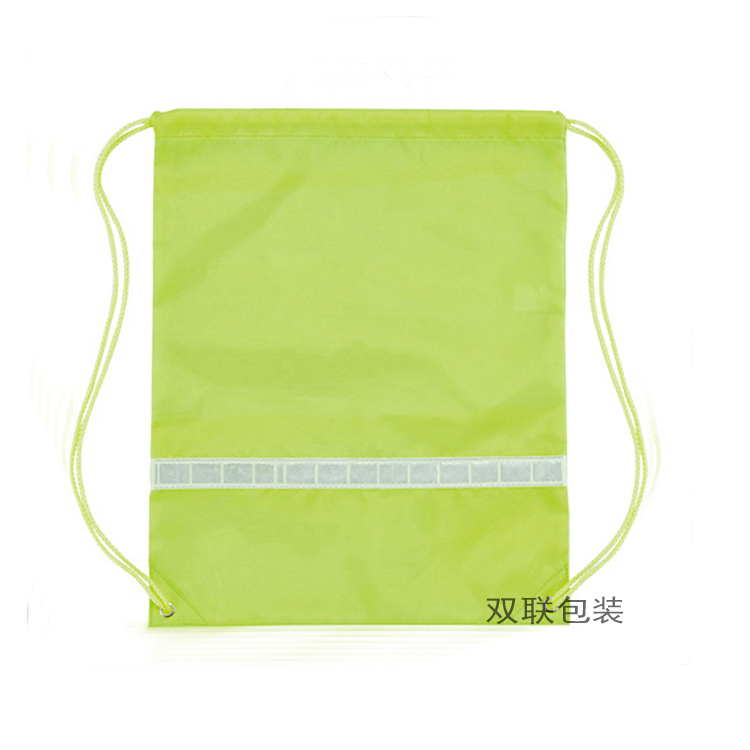 涤纶反光夜行束口双肩背包防水反光条赛事包反光荧光拉绳背包袋