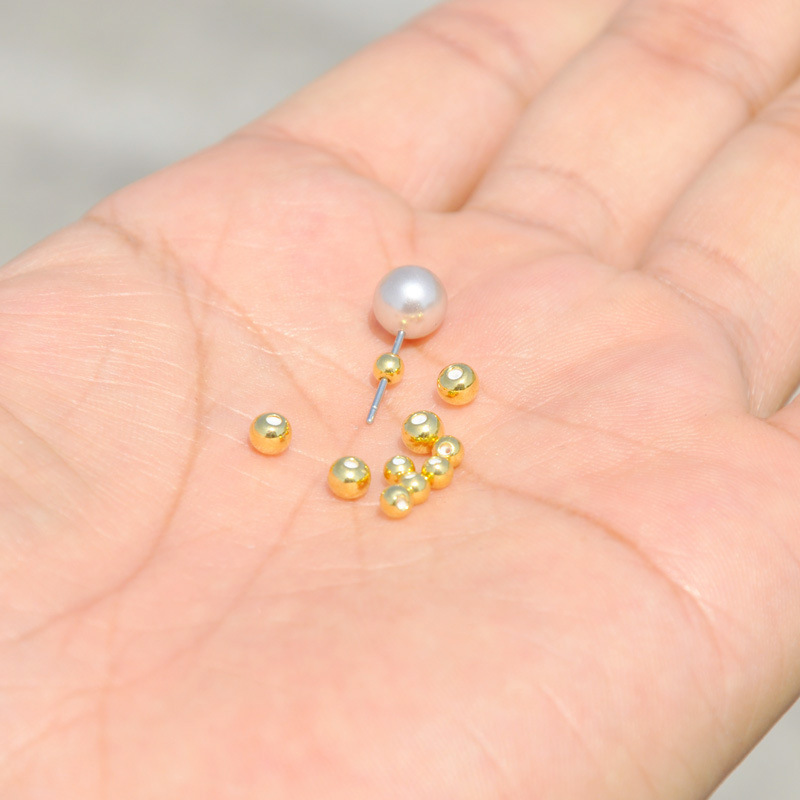 Round Bead Mini Ear Plugs Brass 16K Real Gold Electroplated Anti-Slip Ear Stud Plugs Silicone Handmade Ear Jewelry Ear Stud Buckle