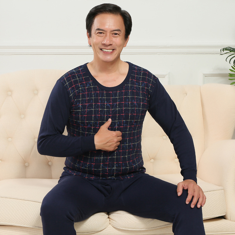 Xunyuan 남성 인쇄 속옷 가을 바지 세트 중년과 노인 가을 의류 기본 속옷 머리카락의 세대