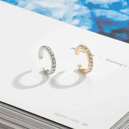 New European and American-style minimalist diamond-studded ear cuffs—no-piercing, edgy U-shaped ear clips with a stylish design.
