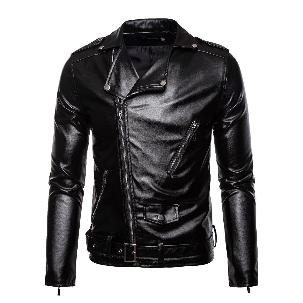 Cross-Border Export 2024 Autumn and Winter New Men's European and American Lapel Zipper Decorative Motorcycle Leather Jacket Jacket Xy18