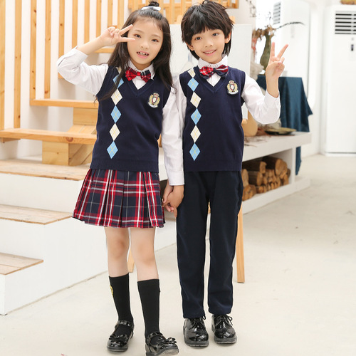 幼儿园园服秋季毛衣马甲套装时尚英伦风儿童校服针织背心