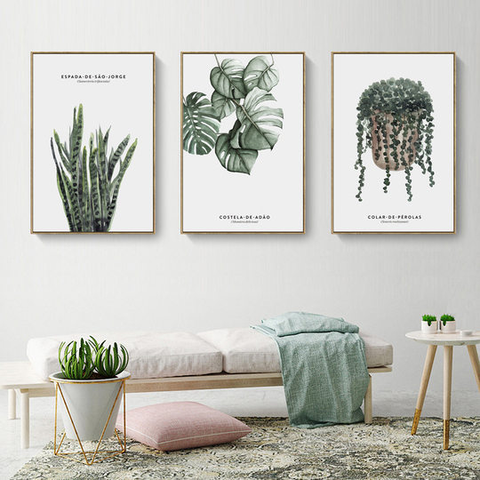 Modern Simple Living Room Decorative Painting Nordic Fresh Green Plant Leaves Hotel Apartment Homestay Restaurant Triple Hanging Painting