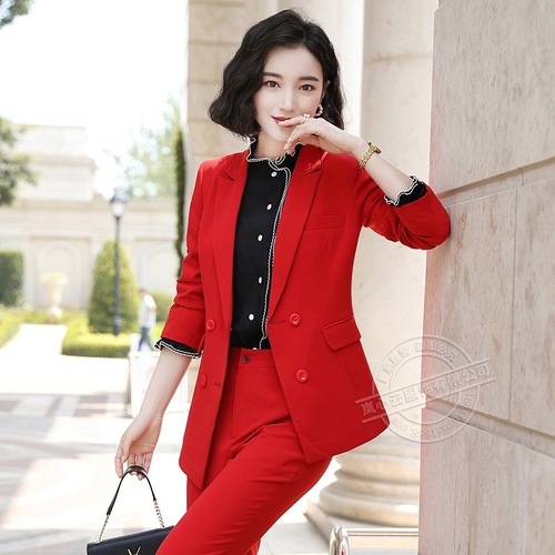 Autumn and winter new solid color long-sleeved business attire women's suit interview sales formal work suit fashionable white collar trousers