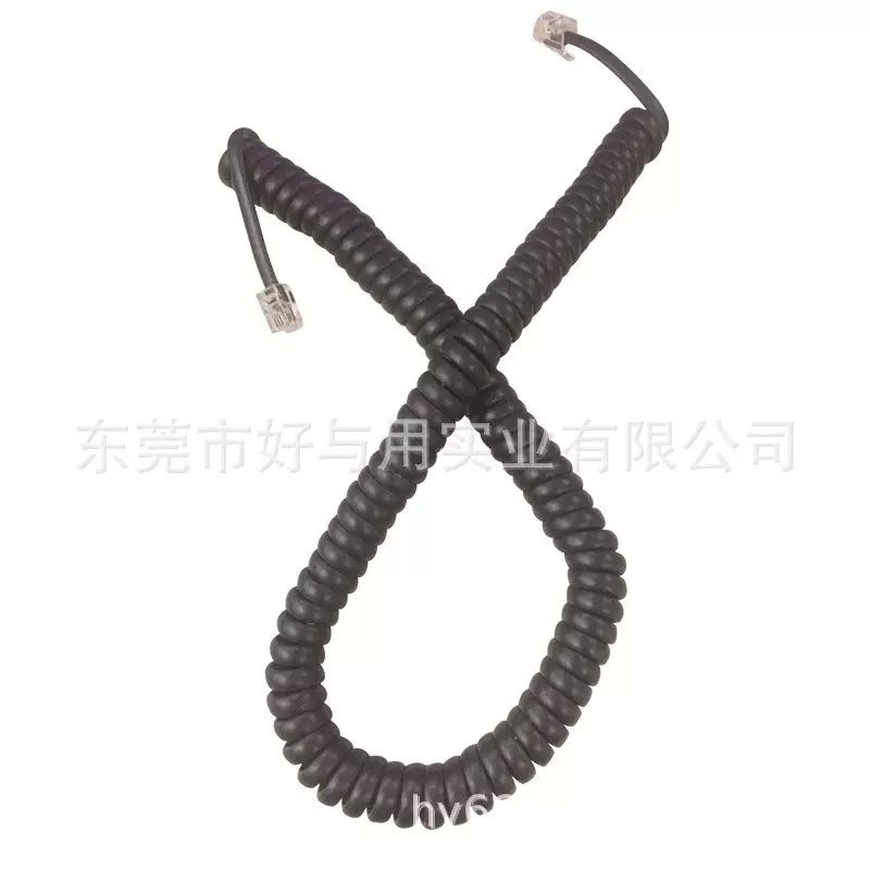 东莞工厂黑色塑胶4芯纯铜电话线4.0mPJ11听筒线办公室电话伸缩线