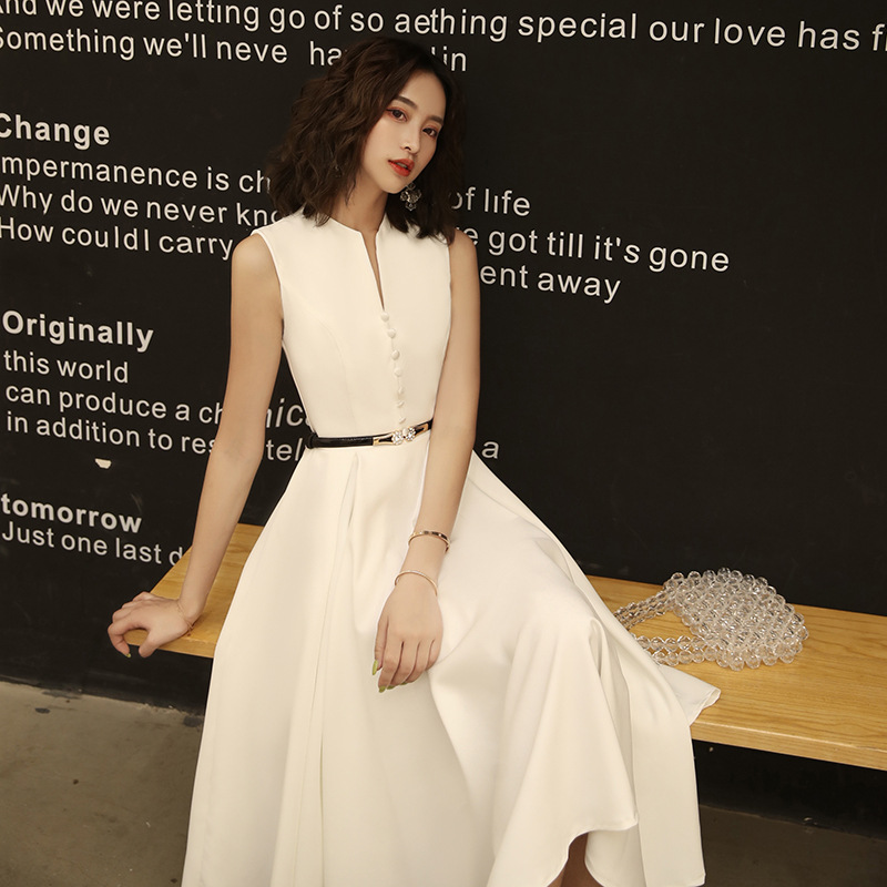 2026 vestido de noche nuevo en tiempos normales se puede usar vestido de fiesta blanco simple y generoso vestido de fiesta largo image 3